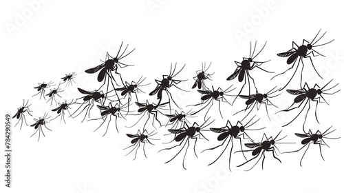 A flock of flying mosquitoes. Silhouette graphic image, generative ai