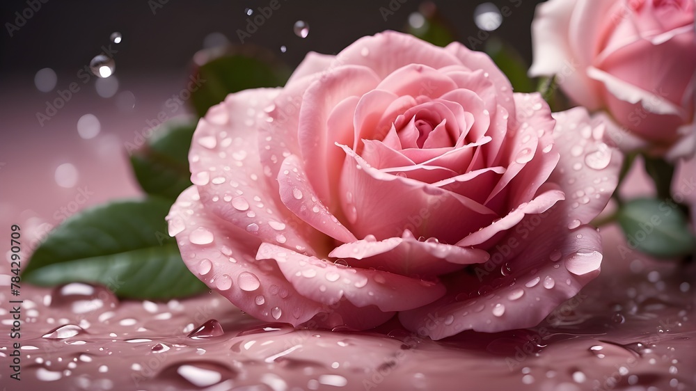 {A photorealistic image showcasing a close-up view of a vibrant pink rose adorned with delicate water droplets. The focus should be on capturing the intricate details of the rose petals, highlighting {A photorealistic image showcasing a close-up view of a vibrant pink rose adorned with delicate water droplets. The focus should be on capturing the intricate details of the rose petals, highlighting