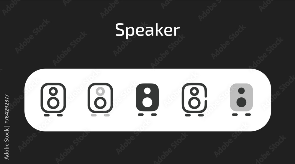 Speaker icons in 5 different styles as vector Speaker icons in 5 different styles as vector