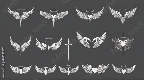 Set of black wings icons. Wings badges. Collection wings badges . Generative AI