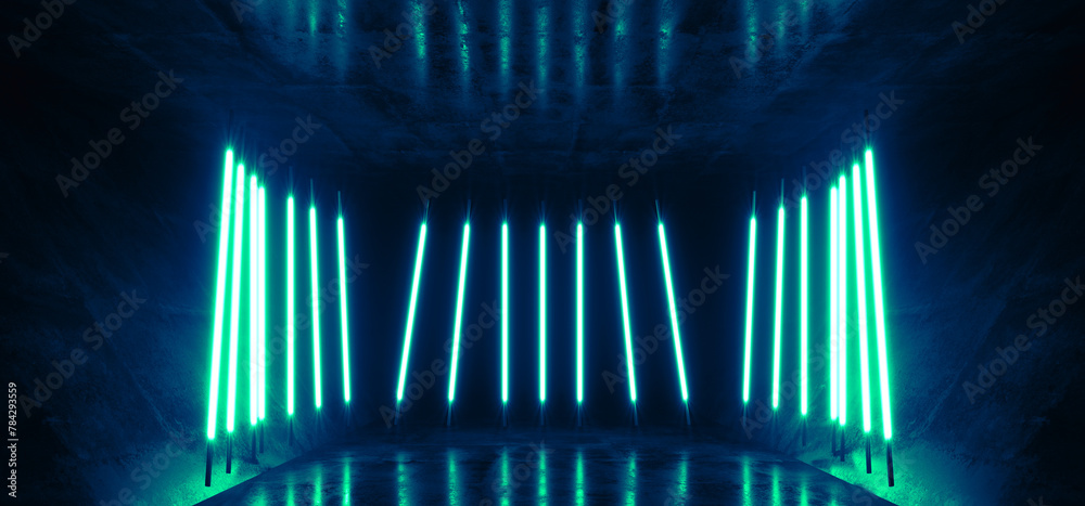 Neon Sci Fi Futuristic Neon Fluorescent Tube Lights Glowing Cyber ...