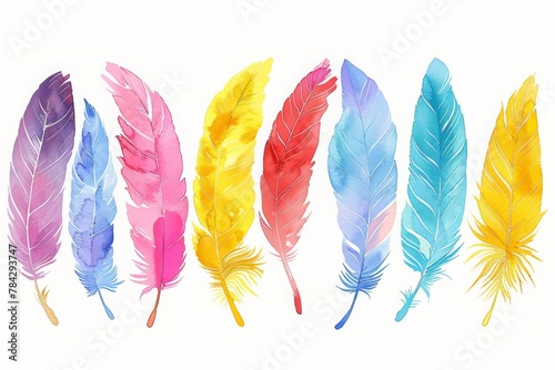 colorful watercolor feathers used as background
