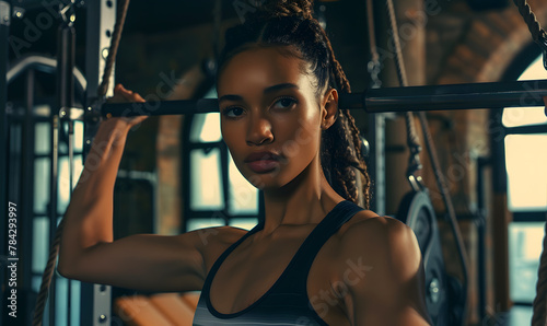 fit model lady working out in a luxury gym