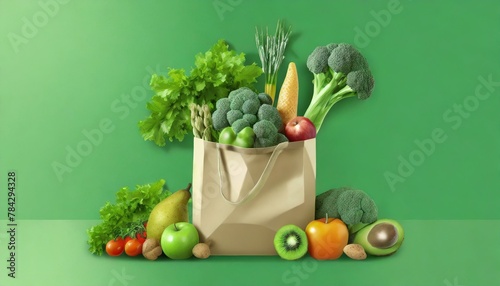 Nourishing Nature: Green Background with Vegan Food