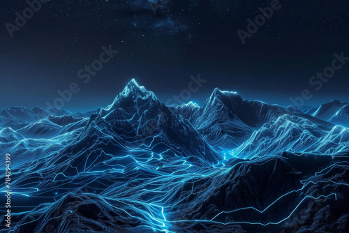 Mountains with glowing blue lines