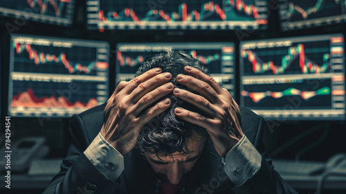 Dismayed individual brooding over crypto failure, confronting financial setbacks photo
