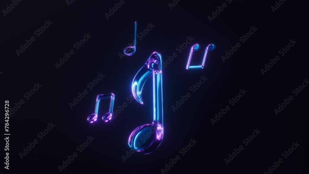 Music Loop Animations Loop animation of music notes with dark neon light effect, 3d rendering ...