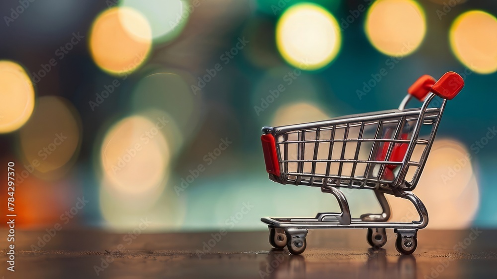 shopping cart with bokeh lights background 