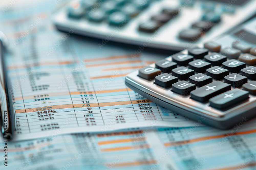 A calculator and financial charts on the table A calculator and financial charts on the table