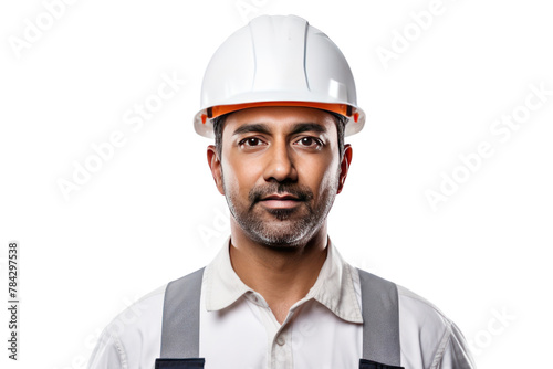 Engineer wearing white hard hat at construction site Isolated on transparent background.
