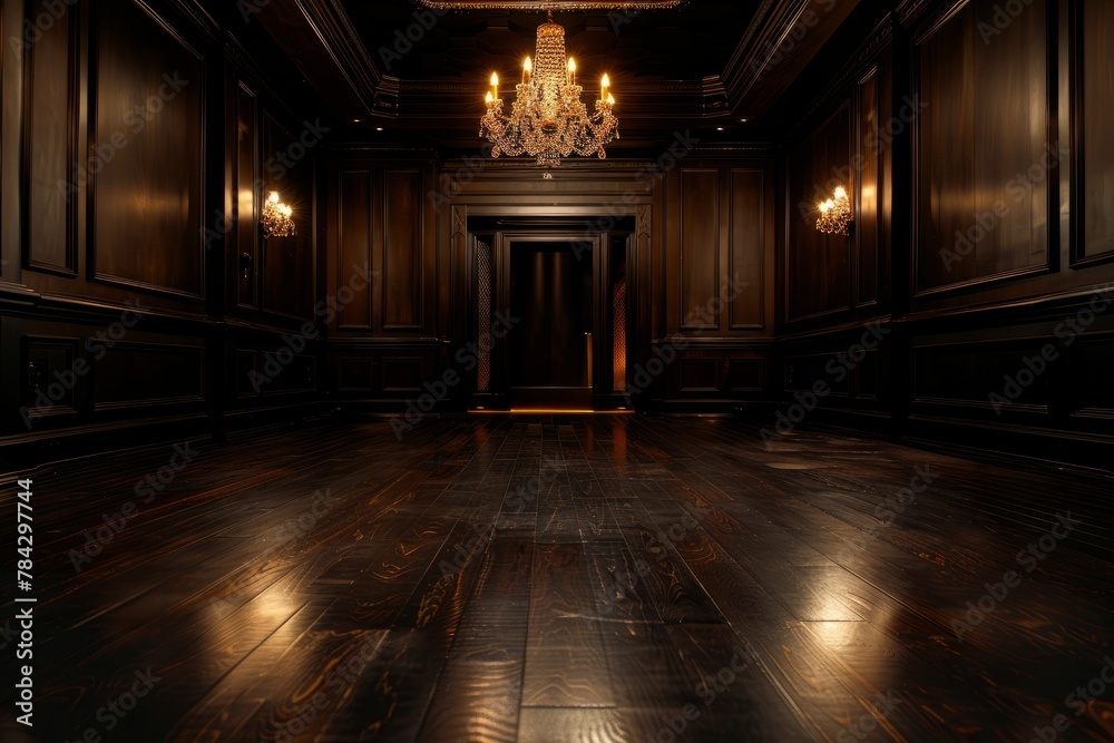 Elegant Interior with Vintage Chandelier and Dark Walls
