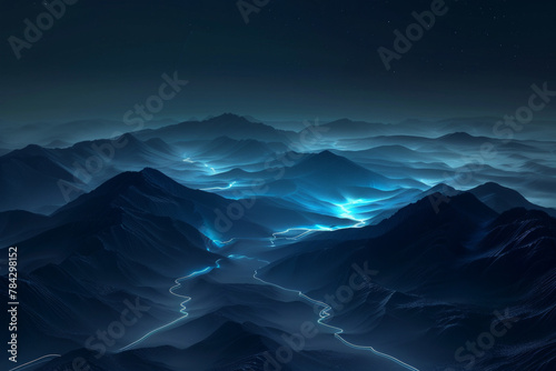 Mountains with glowing blue lines