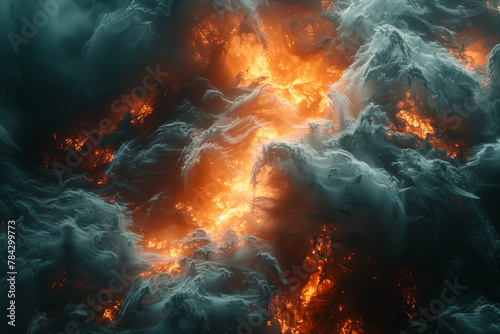 Massive smoke and flames billowing in the air, natural catastrophe wallpaper background photo