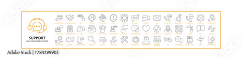 Support Icons. Support Icon Set. Support Line Icons. Vector Illustration. Editable Stroke.