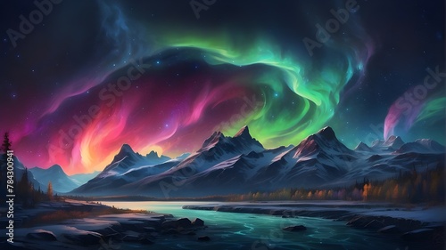 The dancing colors of the Northern Lights in a starry night sky © Kashif arts