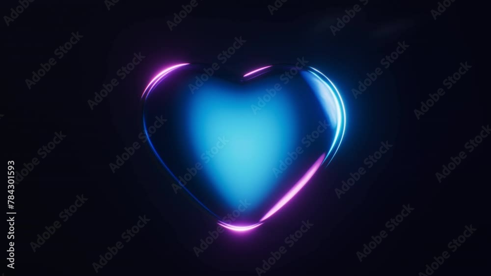 Loop animation of a heart with dark neon light effect, 3d rendering. Loop animation of a heart with dark neon light effect, 3d rendering.