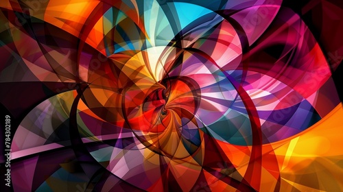 Animators abstract creation, fusion of geometric shapes, kaleidoscope colors.