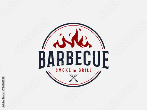 barbecue logo vector illustration, BBQ smoke grill logo template