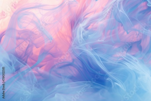 Blue and pink smoke dance, soft light, dreamy 2D.