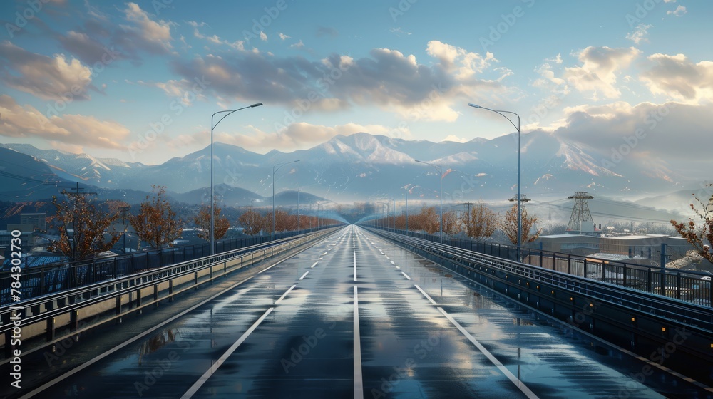 photorealistic highway on town background Generated with Ai tools photorealistic highway on town background Generated with Ai tools