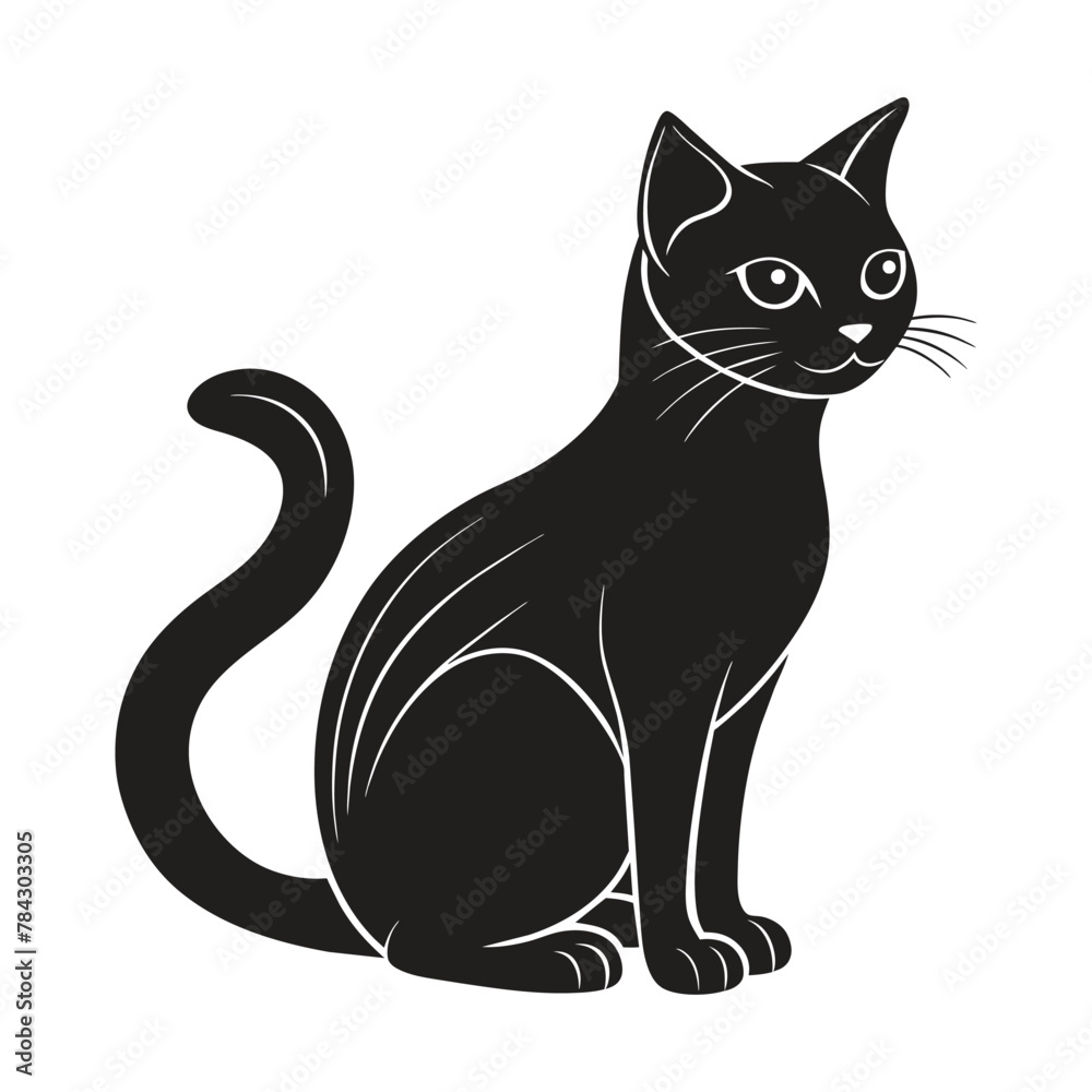 A silhouetted cat black and white logo vector clip art A silhouetted cat black and white logo vector clip art