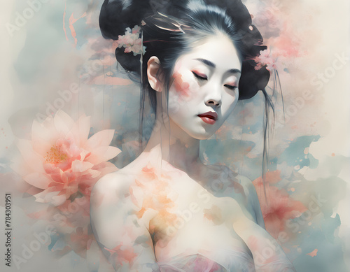 Sensual Strokes: An Erotic Geisha in Watercolors