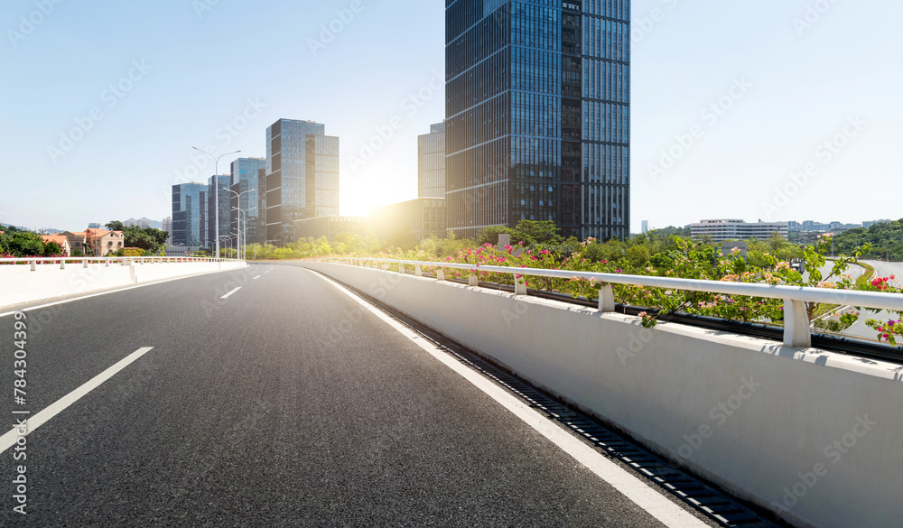 Highway overpass near office buildings