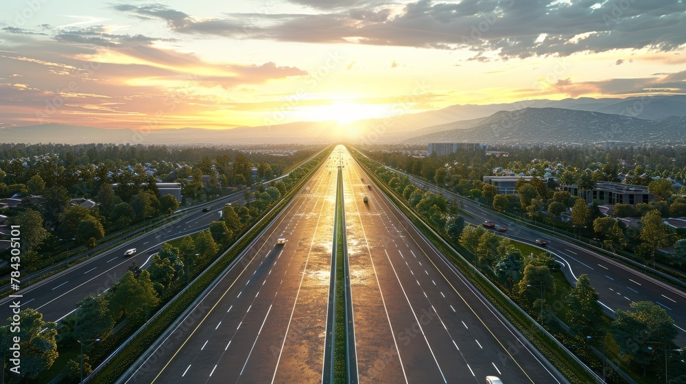 Fototapeta premium photorealistic highway on town background Generated with Ai tools