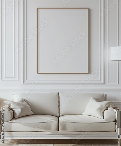 White couch and picture frame in living room