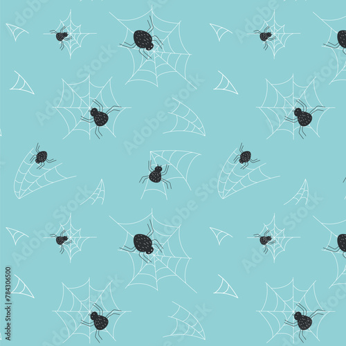 Vector pattern of spiders and cobwebs, seamless pattern
