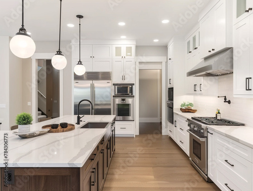 Sleek white cabinets and modern appliances in a contemporary kitchen setting with minimalistic design.