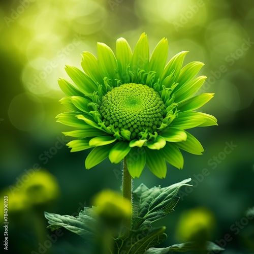 illustration of artfactory green sun flower blur background nature background, Generative ai