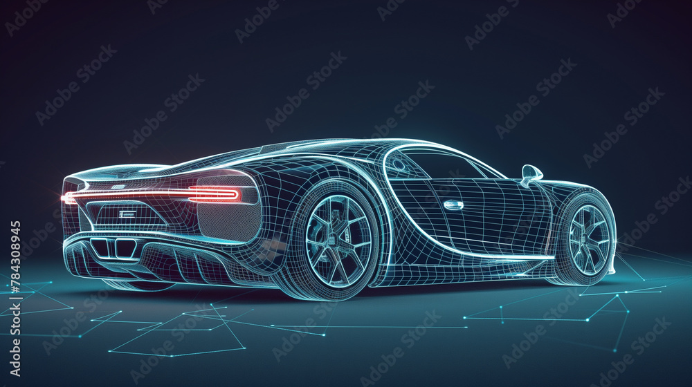 Futuristic Wireframe Sports Car Digital Concept Design Futuristic Wireframe Sports Car Digital Concept Design