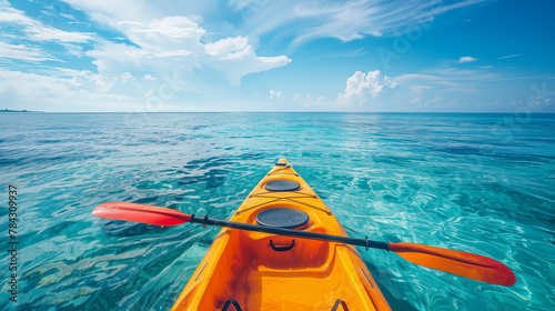 Colorful kayak on clear blue sea with blue sky on sunny day, relax activity on holiday