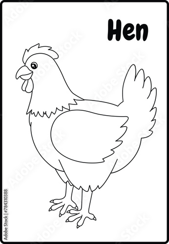 Black and White Farm Hen Coloring Page