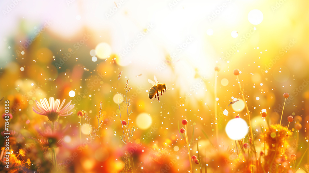 Bee in a glowing summer field.