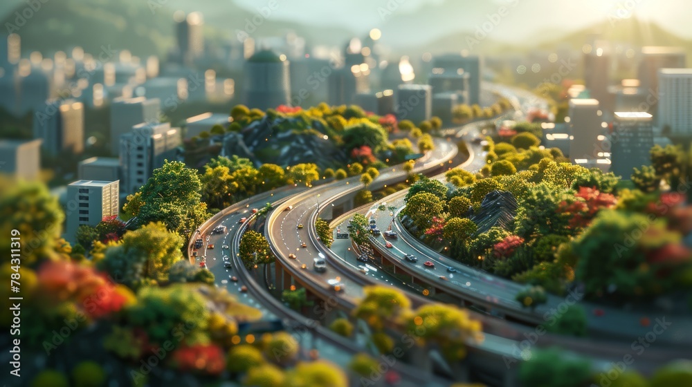 Naklejka premium photorealistic highway on town background Generated with Ai tools