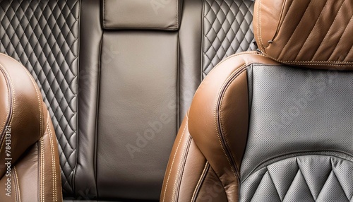 Modern luxury leather car seats. Interior of prestige modern car. Comfortable leather seats for passengers. Modern car interior details photo