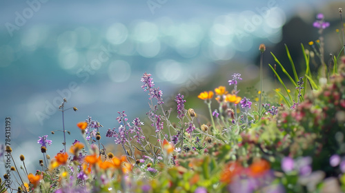 Coastal Wildflowers: A Botanical Symphony. Generative AI