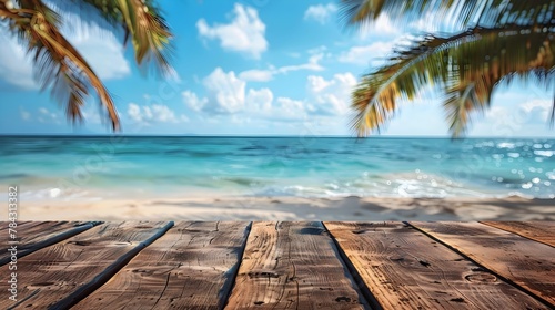 Wood Table Surfaces on a Beach Backdrop