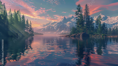 Pacific Northwest Landscape - A Serene Sunset Over Crystal Lake