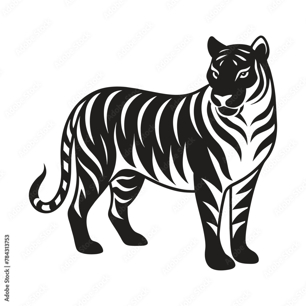 Naklejka premium A silhouette tiger black and white logo vector clip art