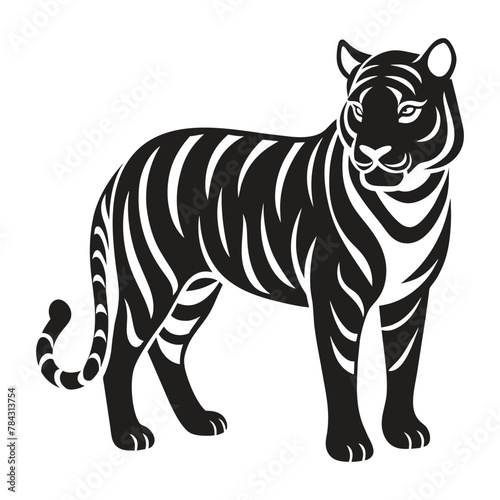 A silhouette tiger black and white logo vector clip art photo