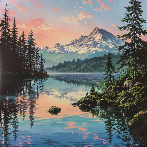 Pacific Northwest Landscape - A Serene Sunset Over Crystal Lake