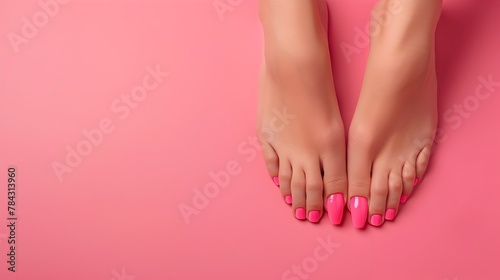 Closeup of Neat Toenails After Pedicure on Pink Background
