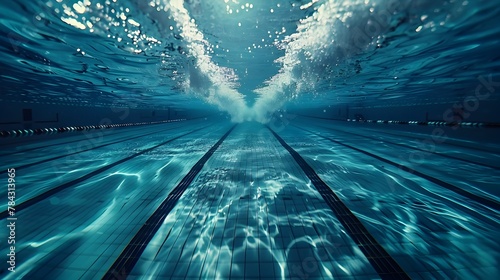 Competitive Swimmer Gliding Through Underwater Pool Lanes in Dynamic Motion