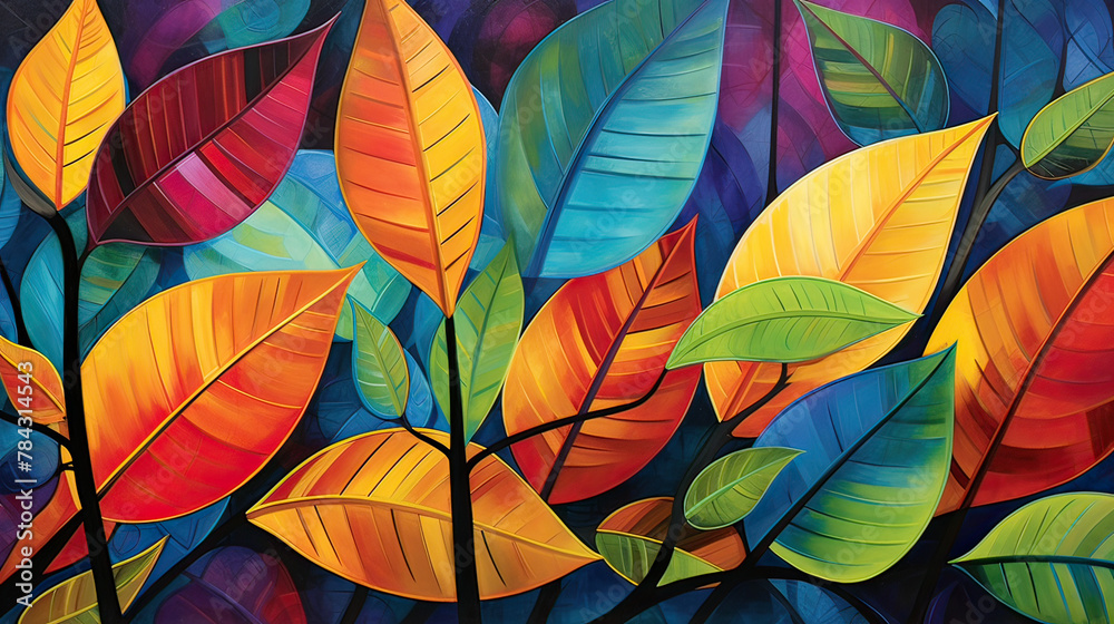 A playful and whimsical leaf abstraction bold shapes and lively colors, Background Ai Generative A playful and whimsical leaf abstraction bold shapes and lively colors, Background Ai Generative