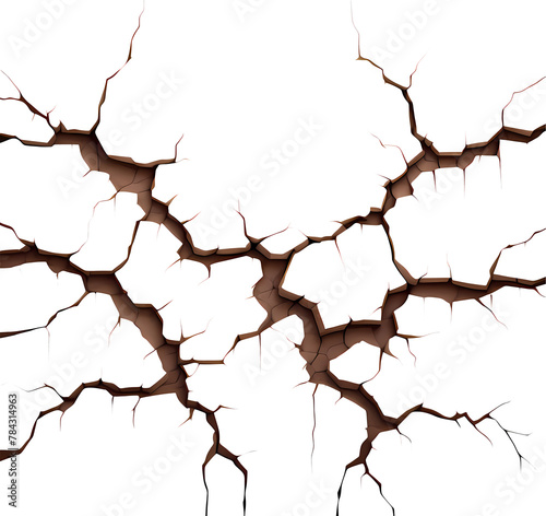 Transparent cracked land texture, realistic landscape design, cracked terrain, drought earth texture PNG, isolated on cleared background. photo