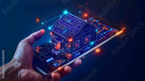 Smart Home Technology Concept with House on Smartphone and Wireless Connections for Home Electronics and Internet of Things