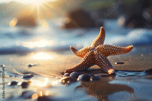 A starfish lying on a sunlit beach, soaking up the warm rays
